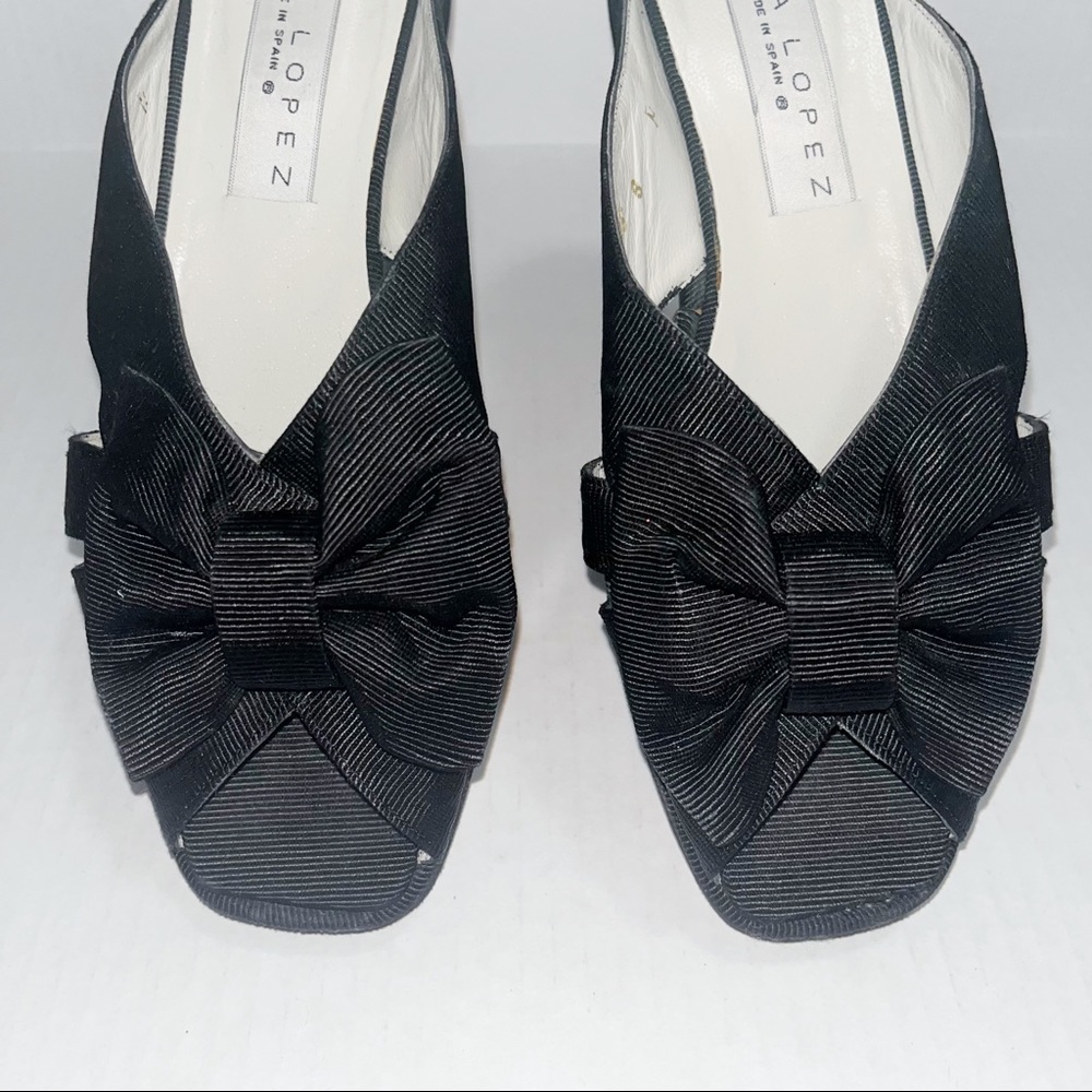 Pura Lopez Black satin bow Wrap Slides Size 8 Never worn